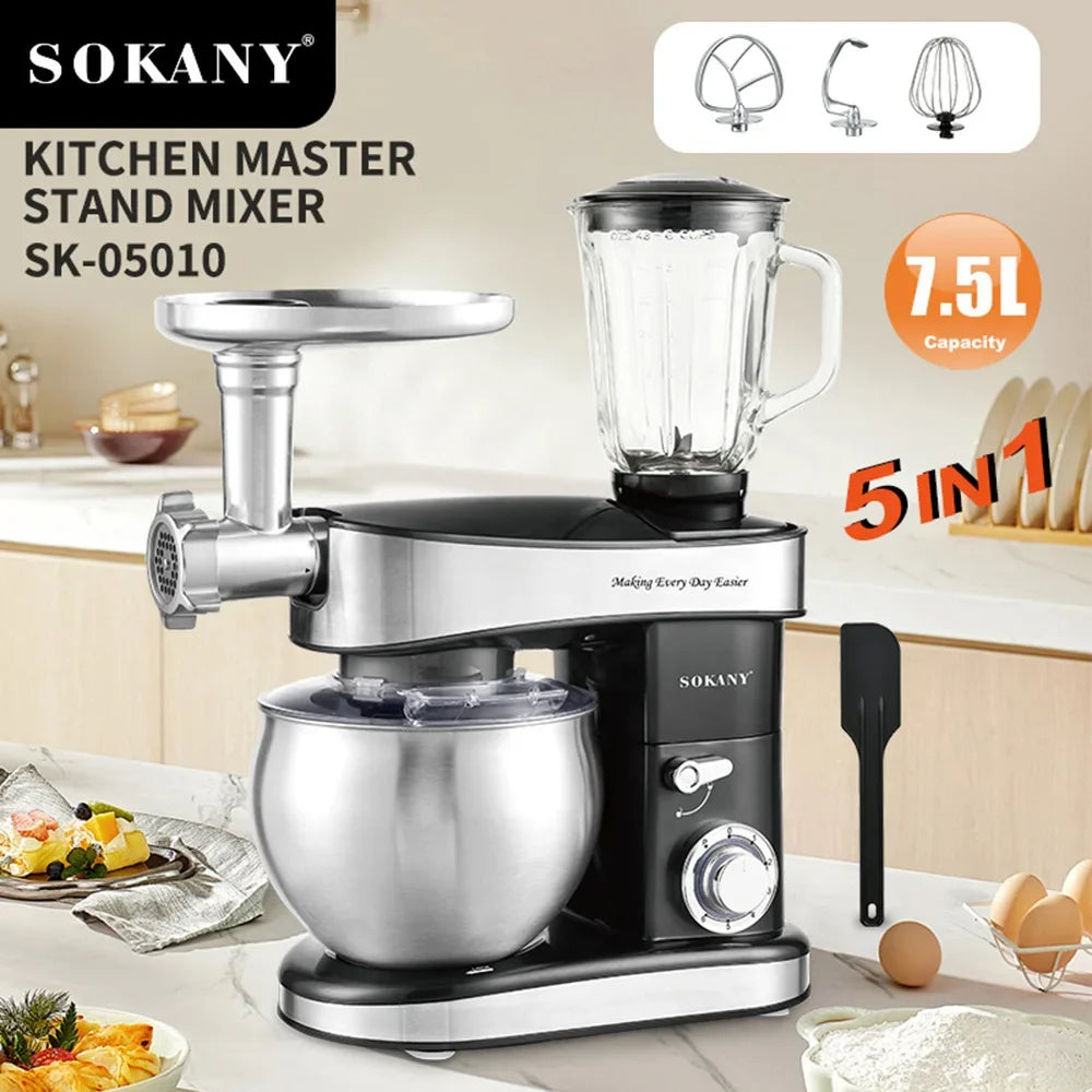 Houselin Multifunction Stand Mixer, 7.5L Stainless Steel Bowl for Baking Mixes, 5-in-1, Suitable for Most Home Cooks